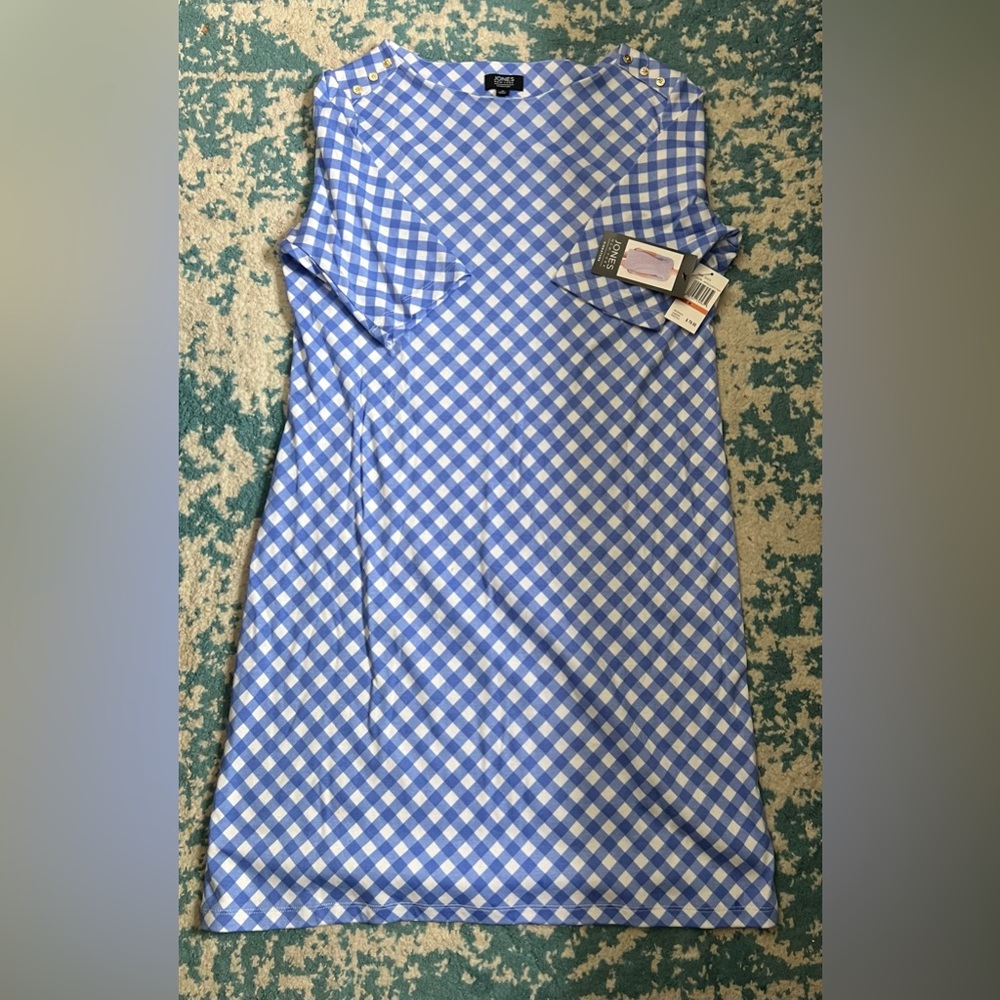 NWT Jones New York Womens amparo blue nyc white  checked striped  Dress Size L